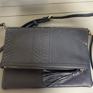 GiGi New York Navy Snake-Embossed Crossbody Bag